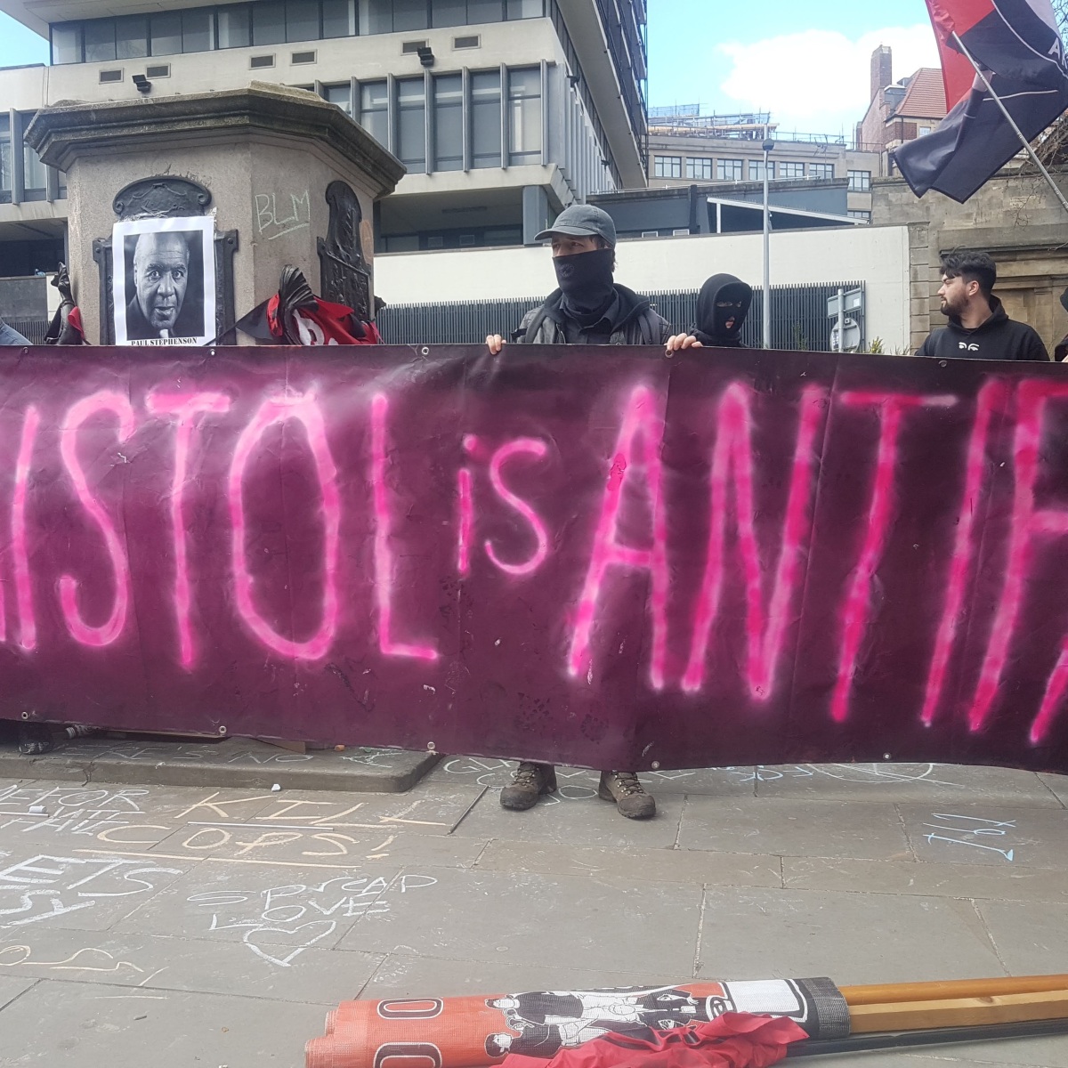 Banner reads: "Bristol is Antifa"