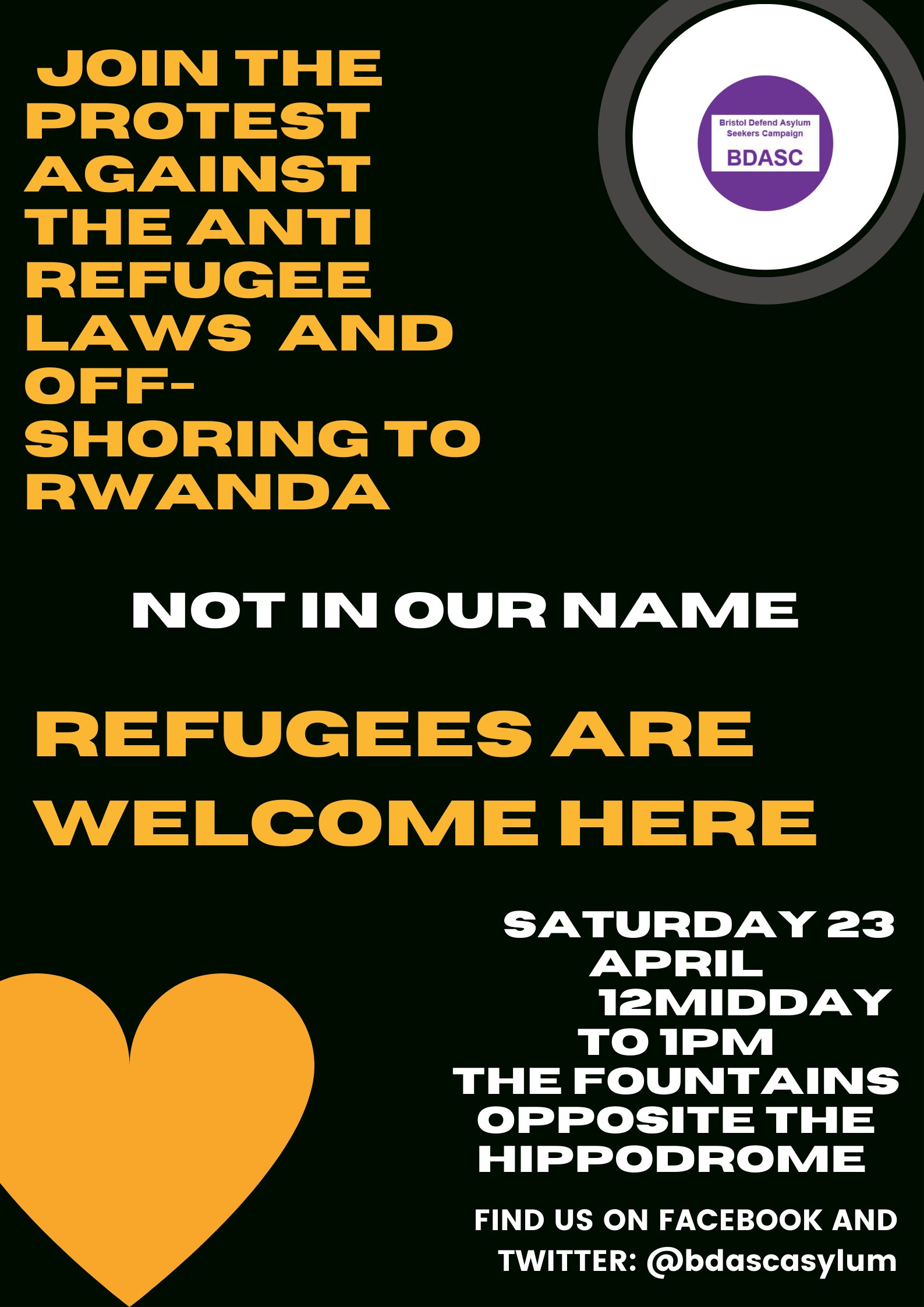 A poster says "Join the protest against the ant-refugee laws and off-shoring to Rwanda."